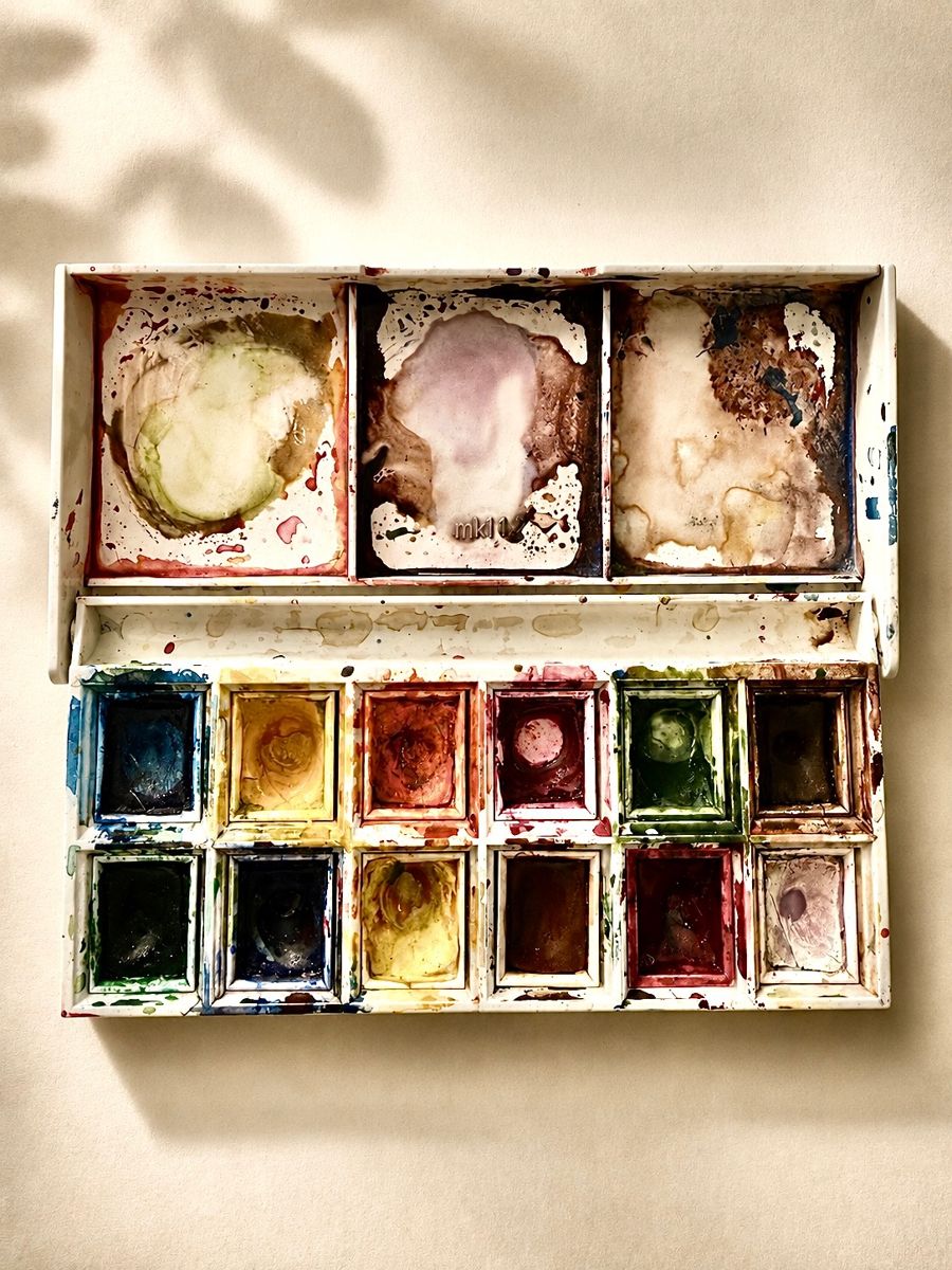 Scatola di acquerelli con palette colori